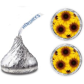 216 Sunflower Kisses Stickers, Floral Chocolate Drops Labels Stickers for Weddings, Bridal Shower Engagement Party, Sun Flower Birthday Decorations, Party Favors for Kisses. Made in USA