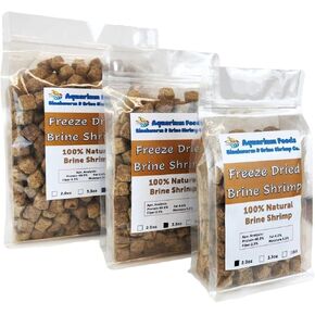 Aquatic Foods Inc. Brine Shrimp, Freeze Dried Floating Brine Shrimp Cubes for All Tropical Fish, Marine Fish, Discus, Cichlids, Koi & Pond Fish, Turtles…7oz Clear Bag