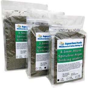 Aquatic Foods Inc. 3.5mm - 1/8" Micro Sinking Wafers of Algae, Spirulina, Veggies for All Tropical Fish, African Cichlids, Shrimp, Snails, Crabs, Catfish, Small Plecos…1-lb 4.3oz Clear Bag