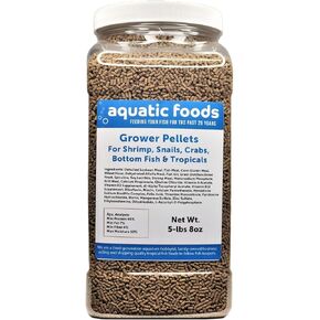 Aquatic Foods Inc. Shrimp Grower 45% Protein Sinking Pellets, 1/16" x 3/8" for Shrimp, Snails, Crabs, Catfish, Plecos, All Tropical Fish by Zeigler - 12oz Small Jar