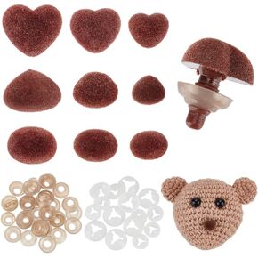 PH PandaHall 36 Sets Flocking Safety Noses 3 Styles Brown Velvet Amigurumi Noses Heart Noses Crafts Stuffed Crochet Animal Noses with Washers for DIY Sewing Crafting Puppets Bear Plush Crochet Making