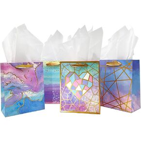 HiCivan 4 Pack-7"×4"×9" Medium&Small Size Gift Bags with Tissue Paper - Ideal for Shopping, Parties, Wedding, Baby Shower & Birthday Gift Giving - from USA Small Business Brand