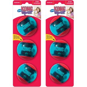 KONG Squeezz Action Ball Dog Toy – Durable Bouncy Ball with Built-in Squeaker – Great for Fetch & Chewers – Stimulates Play & Exercise (Blue, Medium (6 Pack))