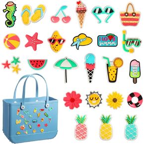 Accessories for Bogg Bag, 25PCS Bag Charms,Detachable DIY Cute Summer Beach Girls Women Accessories for Rubber Tote Handbags Beach Bags Slippers Sandals with 0.31Inch Hole