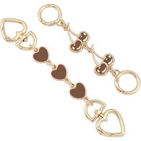 2Pcs Purse Extender Chain Gold Bag Extender Chain Purse Strap Extender Purse Accessories Bag Charms for Handbags(Brown Heart/Cherry)