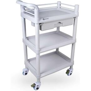 BodyMed 3-Tier Medical Utility Cart with Drawer and Shelves – 360 Degree Multi-Functional Mobile Storage Organizer for Clinic, Hospital, Lab, Office