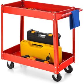 عربة فائدة من GOPLUS 3 مستويات ، عربة خدمة تجارية شاقة مع عجلات قابلة للقفل ، سعة تحميل 330 رطلاً ، مقبض مريح ، منظم تخزين عربة الأدوات الميكانيكية لمستودع المرآب الأحمر in Kuwait