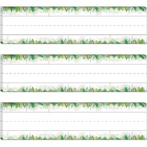 Lucleag 3 x 12 inch Sentence Strips for Teachers, Tropical Leaves Short Sentence Strips Cardstocks, Ruled Word Strip Students Name Plates for Desks Back to School Teachers Supplies, 80PCS