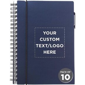 DISCOUNT PROMOS Custom Spiral Notebooks with Elastic Closure Set of 50, Personalized Bulk Pack - Perfect for School, Office, Business and More - Navy Blue