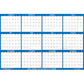 48" x 72" SwiftGlimpse 2026 Wall Calendar Erasable HUGE Jumbo Wet & Dry Erase Laminated 12 Month Annual Yearly Wall Planner, Horizontal, Navy
