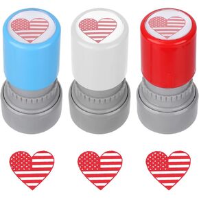 3pcs American USA Flag Hand Stamps, Plastic Red Heart Shaped Independence Stamp Patriotic Teacher Seal for Crafts Documents DIY Projects
