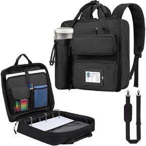 Zipper Binder 3 Ring 3-inch with Shoulder Strap & Backpack Straps, 700 Sheets Capacity Multiple Pockets Large Zip Up Binder File Folder Bag Fits 13 Inch Laptop, Black