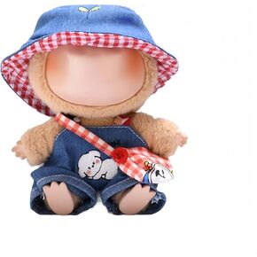 Doll Clothes Set for 17cm (6.7") Doll, Cute 3-Piece Handmade Outfit with Accessories - Blue Jumpsuit + Sweater + Pink Hat (No Doll) (Pink + Blue)