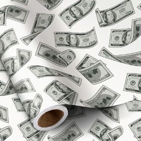 RUSPEPA Funny Wrapping Paper Roll for Men Women Adult, Mini Roll, Gift Wrap Paper Printed with Dollar Bills, Money Pattern Great for Birthday Party, Novelty Gifts and Holiday, 17 Inches x 16.4 Feet