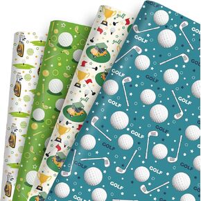 Golf Cart Bag Design Wrapping Paper - 12 Sheets Blue Green Golfing Gift Wrap Sports Themed Gifts for Birthday, Holiday - 20" x 28