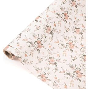 Orange Watercolor Roses Wrapping Paper Roll-17 Inches X 32.8 Feet, Mini Roll, Colorful Plaid Design Wrap Paper for Girls Women Grandma, for Birthdays, Bridal Shower, Weddings, Anniversaries, Mother's Day, Floral Design, 1 Roll