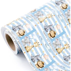 WRAPAHOLIC Baby Girl 1st Birthday Wrapping Paper - Mini Roll - 17 Inch x 16.5 Feet - Baby Pink Adorable Jungle Animal Wrapping Paper Perfect for Kids Girls Birthday