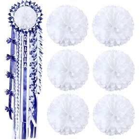 Knitgrip 6 Pcs White Homecoming Mum Flower 6.5" Silk 21 Layers Homecoming Mum Supplies DIY Crafts Chrysanthemums for Back to School Week Party Decorations