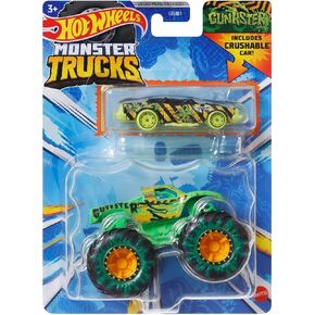 Hot Wheels Monster Trucks Gunkster 2 Pack Plus + Bonus Crushable Race Car 2024 Diecast 1:64 Scale Toy