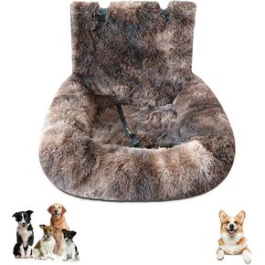 Car Seat Dog with Safety Straps ，Fluffy Safety Pet Seat，Removable and Easy to Clean Protects from Dirt（Dark Coffee, 23 * 23in