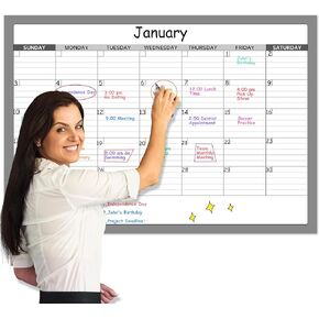 Large Dry Erase Calendar - Undated 1 Monthly Wall Calendar Laminated, 40" x 28", Blank Reusable Calendar Planner with Large Daily Boxes, Notes, Stickers, Great for Home, Office, Classroom, Grey