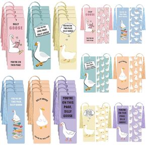 24pcs Silly Goose Bookmarks with Tassels Cute Funny Goose Bookmarks for Women Reading Accessories Bookish Gifts for Book Lovers School Book Gifts, 6 Styles