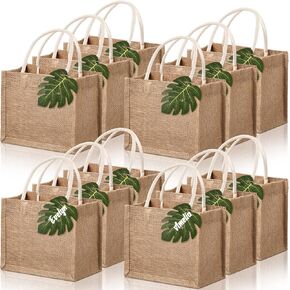 12 Pcs Burlap Jute Tote Bags Beach Bachelorette Gift Bag with Handles Tissue Paper Monstera Tag for Bridesmaid Party Favor