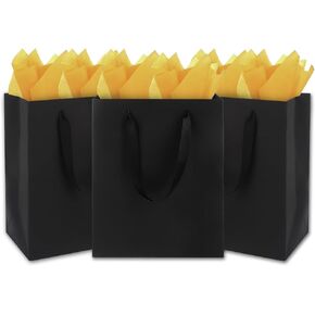 Argivean Medium Black Gift Bags: 3pcs 8x5x10 Inch Gift Bags With Handle For Wedding Party Birthday Business（With Black Tissue Paper