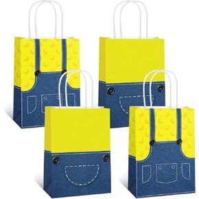 24 Pcs Yellow Cartoon Themed Paper Bags with Handle Blue Jeans Goodie Bags Candy Gift Bag for Boys Girls Kids Birthday Baby Shower Party Favors Decor