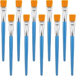 10 Pcs 1 Inch Paint Brushes Flat Paint Brushes for Acrylic Painting Flat Watercolor Brushes Blue Nylon Bristles Paint Brushes with Wooden Handle for Watercolor Oil Crafts Face Body Art