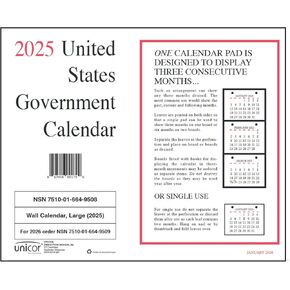 2025, US Government Monthly Wall Individual Calendar, Qty=2, 11 x 9,12-Month (Jan to Dec)