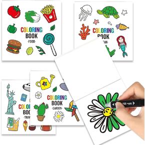 Lyosehy 4 Pcs Mini Coloring Books, Pocket Size Small Coloring Books Simple Stress Relief Drawing Books for Kids Adults Coworkers Travel Coloring Book for Party Drawing Book Craft Supplies