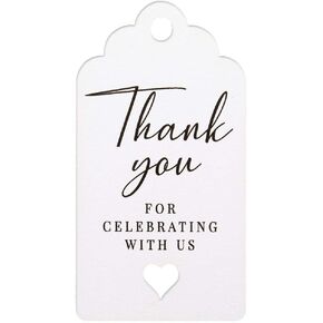 Summer-Ray 50pcs Thank You for Celebrating with Us White Wedding Favors Gift Tags
