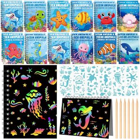 Eersida 24 Set Scratch Notebooks for Kids Bulk Ocean Crafts Sea Animals Scratch Books Under the Sea Goodie Bag Stuffers for Kids Birthday Classroom Prizes