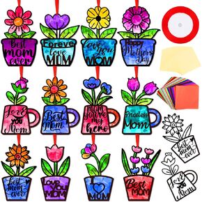 ZhowHoHo 24 Sets Mandala Crafts Kits Flower Paper Sun Catchers Art Kits DIY Tissue Paper Sign Make Your Own Flower Stickers Scene for Spring Home School Classroom Gifts Art Activities