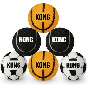 KONG Sport Balls for Dogs – Medium Tennis Ball Size – Extra Bouncy & Durable Dog Balls for Tough Indoor/Outdoor Play – Non-Squeaking Tennis Ball Alternative – 6 Pack