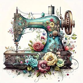 KTHOFCY 5D DIY Diamond Painting Kits for Adults, Sewing Machine and Flowers Full Drill Embroidery Cross Stitch Crystal Rhinestone Paintings Pictures Arts Wall Decor Painting Dots Kits 11.8X11.8 inch