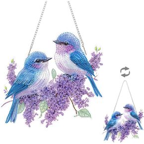 Eiflow Hanging Diamond Art Kit for Adults Lovely Birds, Acrylic Diamonds Painting Board Kit Blue Bird, DIY Gem Art Pendant Ornament
