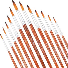 Watercolor Painting Brush Set, 12PCS Artist Watercolor Paint Brush Round Pointed Tip Painting Brushes Professional Detail Paint Brushes for Watercolors Acrylic