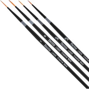 Creative Mark Beste Golden Taklon Liner Set of 4 Artist Brush, Professional Watercolor Brushes, for Acrylic Painting, Short Handle, Sharp Edges, Hand-Tied & Shaped