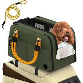 PAWZIDEA Center Console Dog Car Seat, Enclosed Secure Armrest Booster Seat for Small Dogs & Cats up 12lbs, Soft-Sided Travel Pet Carrier Safety Straps, Removable Pillow, Storage Pocket, Shoulder Strap