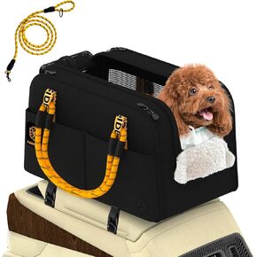 PAWZIDEA Center Console Dog Car Seat, Enclosed Secure Armrest Booster Seat for Small Dogs & Cats up 12lbs, Soft-Sided Travel Pet Carrier Safety Straps, Removable Pillow, Storage Pocket, Shoulder Strap in Kuwait