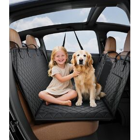 Dog Car Seat Cover Back Seat Extender for Dog Car Hammock Dogs Heavy Durable Waterproof with Mesh Window and Storage Pocket, Hard Bottom Holds 450LBS，SUV, Truck, BK-Faux Leather