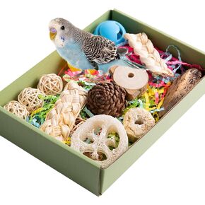 Natural Bird Foraging Toy Box, Large Size 7.9x5.5 Inches Parrot Foraging Toys Shredding Toys Box for Parakeets, Cockatiels, Conures, Lovebirds, Budgies & Small to Medium Birds