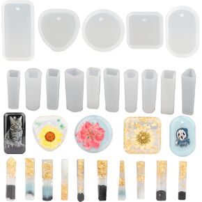 F FYJS 15pcs Resin Jewelry Molds,Pendant Silicone Molds for Epoxy Resin,Keychain Resin Mold for DIY Pendant, Earrings, Necklace, Keychains,Jewelry Making