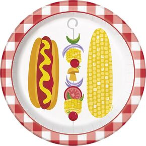 Classic BBQ Round Dessert Plates - 7" (Pack of 8) - Multicolor & Durable Design Tableware, Perfect For Birthday & Themed Parties