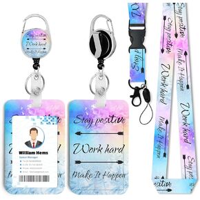 Be Yourself ID Badge Holder with Breakaway Lanyard &Heavy Duty Retractable Reel-360°Rotating Carabiner Keychain for WomenStudents,Teachers, Nurses, Office Use