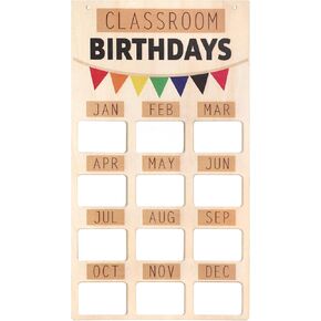 MotiMind Wooden Classroom Birthday Chart Birthday Poster for Classroom Reminder Wall Hanging Bulletin Board Reusable Calendars with Acrylic Panels Dry Erase Marker Back to School Teaching Supplies