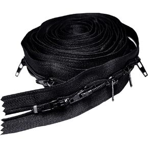 لفائف josdiox bulk Zipper: سحابات طويلة من ملفات النايلون المستمرة بواسطة الفناء لسلاسل Zip من التنجيد مع 15 منزلقات مثبتة وسحب. كل لفة طولها 5 ياردة (#3 أسود)