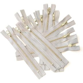 10 pcs Brass Gold Metal Teeth Zippers (10 inch, Navy Blue)